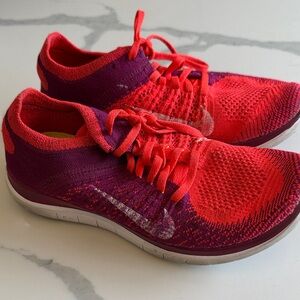 Nike Women's Free Flyknit 4.0 Running Shoes - Red & Purple